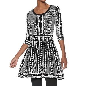Nina Leonard Geometric Fit & Flare Sweater Dress